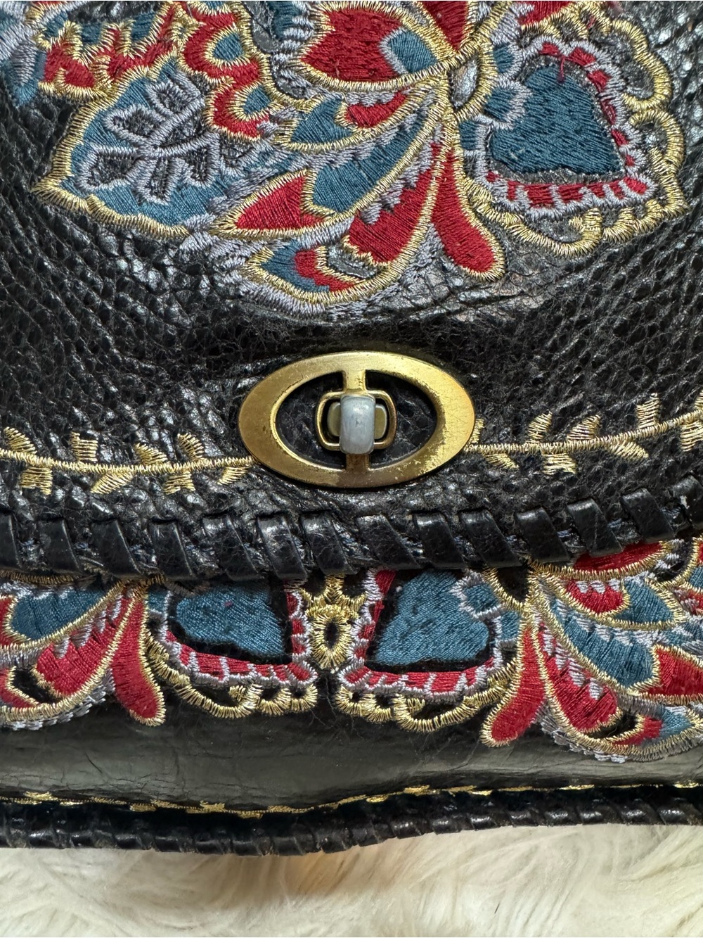 Patricia Nash Arezzo Saddle Bag with Floral Embroidery Crossbody Bag Black - Picture 5 of 15